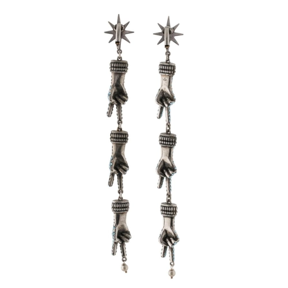 NEW IN BOX Gucci Peace Sign Hand Motif Clip-on Earrings Silve - Picture 5 of 5